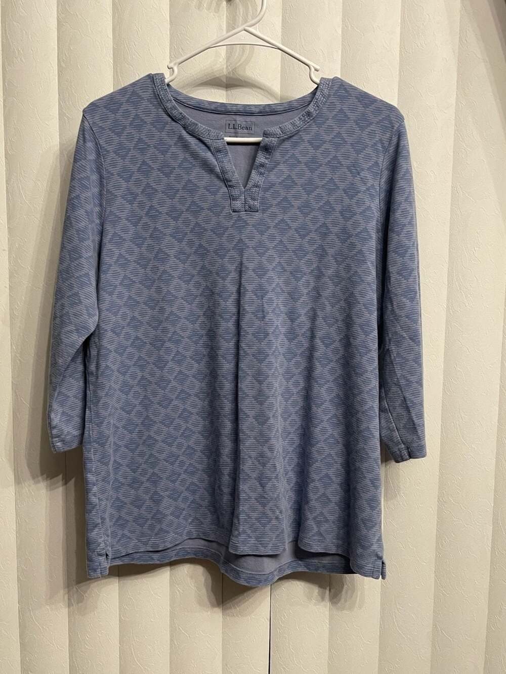 L.L.Bean V-Neck Top Size 1X Blue Cotton Printed
